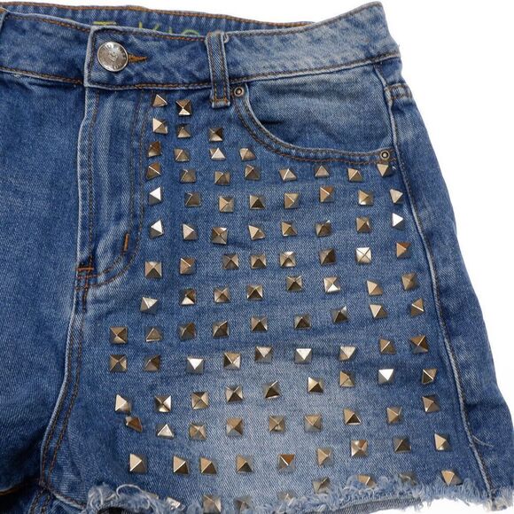 Hot Kiss Shorts Juniors Size 9 Super High Rise Studded Distressed Raw Hem W29 - Picture 7 of 9